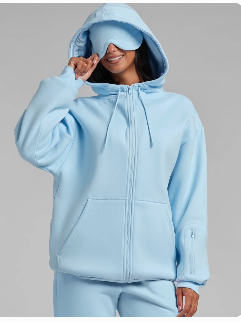 Comfrt VIP Airplane Mode Travel Zip Hoodie – Mega | Baby Blue | size M
